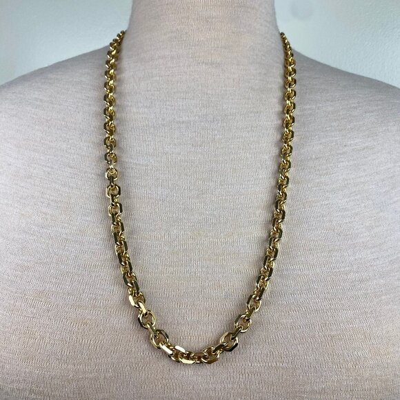 Vintage Signed Les Bernard Heavy Gold Tone Chain Necklace 31" - Picture 1 of 6